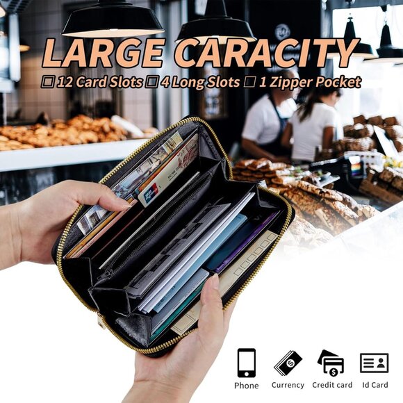 Women's RFID Blocking Leather Wallet with Large Capacity, Slim Bifold Clutch in - Picture 4 of 7